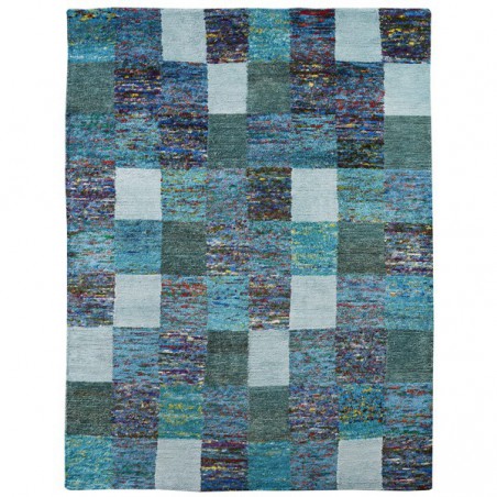 Tapis Patchwork Turquoise Sari par Home Spirit Tapis Patchwork Turquoise Sari par Home Spirit
