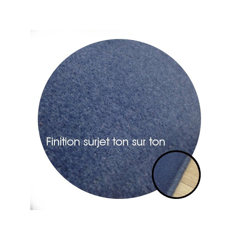 Tapis sur mesure Rond en laine Bleu Windsor gamme Velvet finition surjet