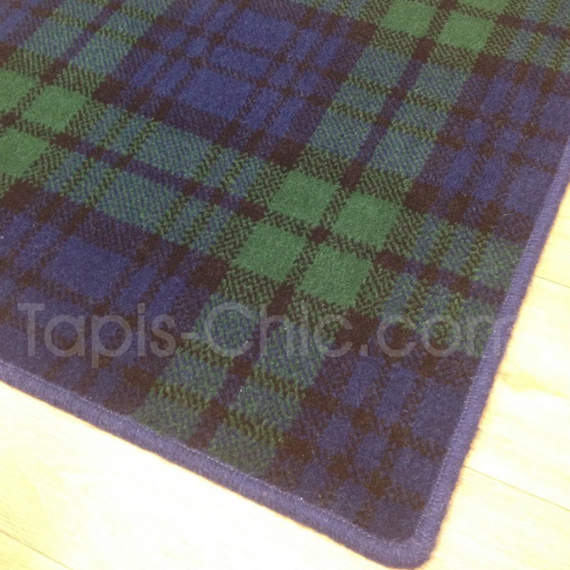Tapis sur mesure en laine motif tartan tons bleus