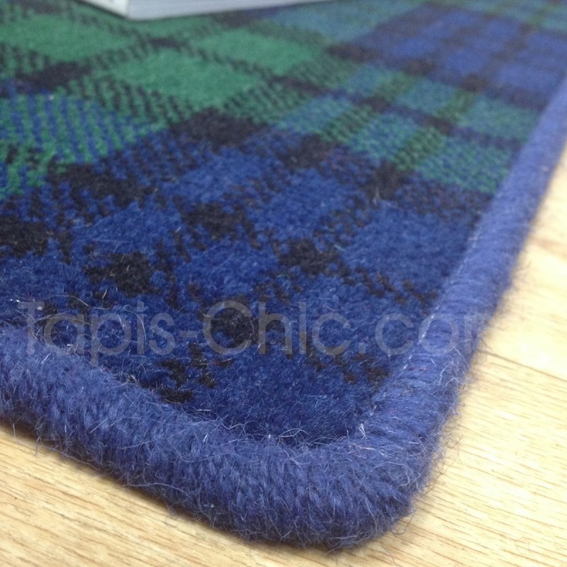 Tapis sur mesure en laine motif tartan tons bleus