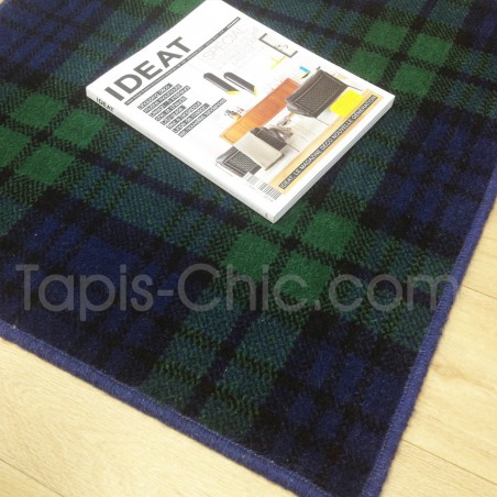 Tapis sur mesure en laine motif tartan tons bleus