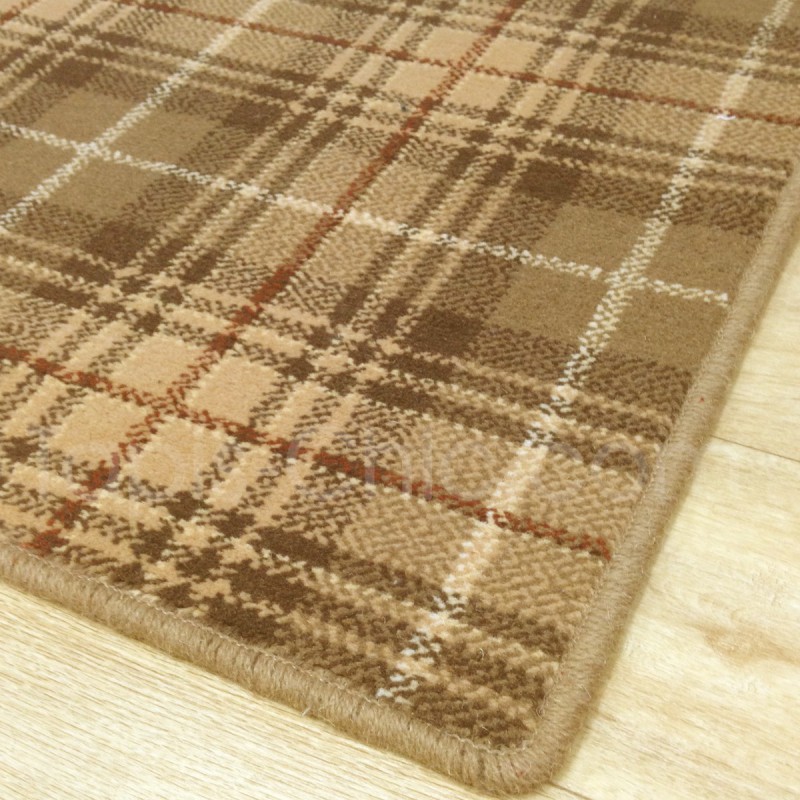 Tapis sur mesure en laine motif tartan tons beiges