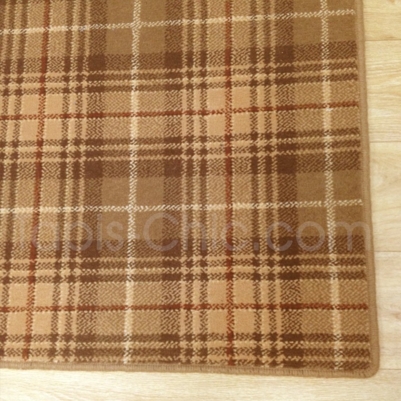 Tapis sur mesure en laine motif tartan tons beiges