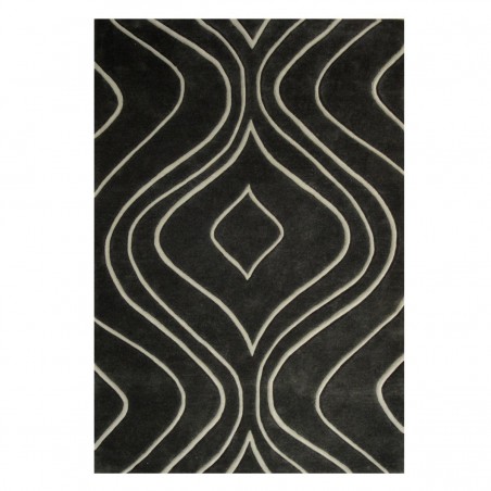 Tapis design vague avec du relief gris foncé et fines vagues en gris clair