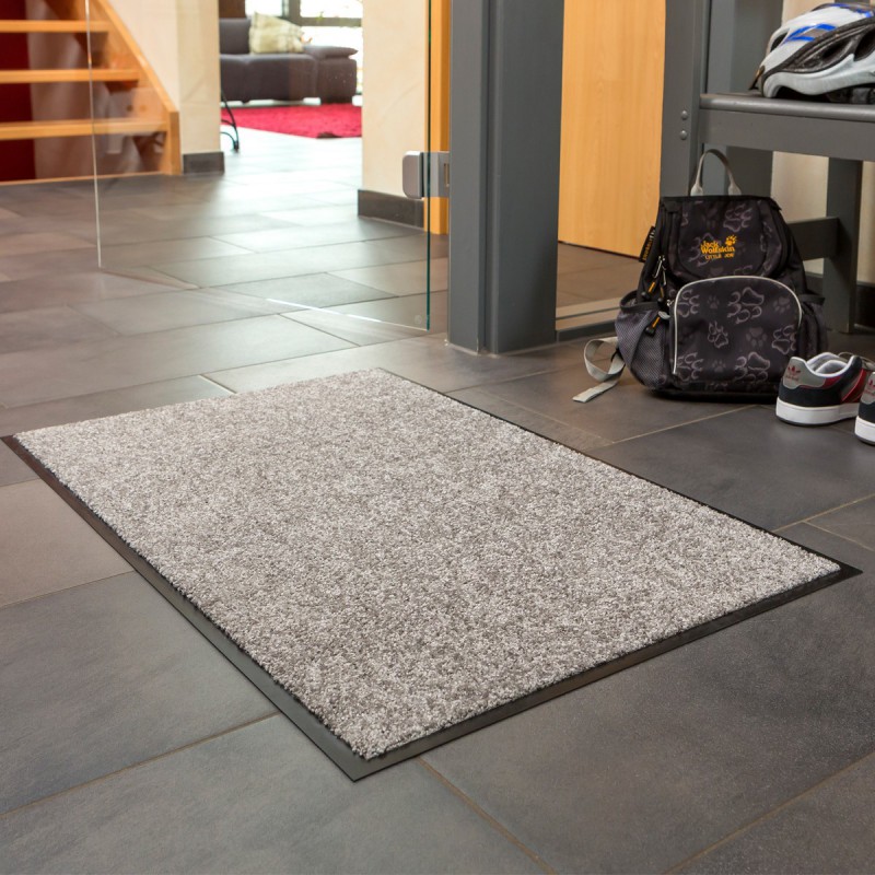 Paillasson gris uni lavable en machine par Tapis Chic Collection