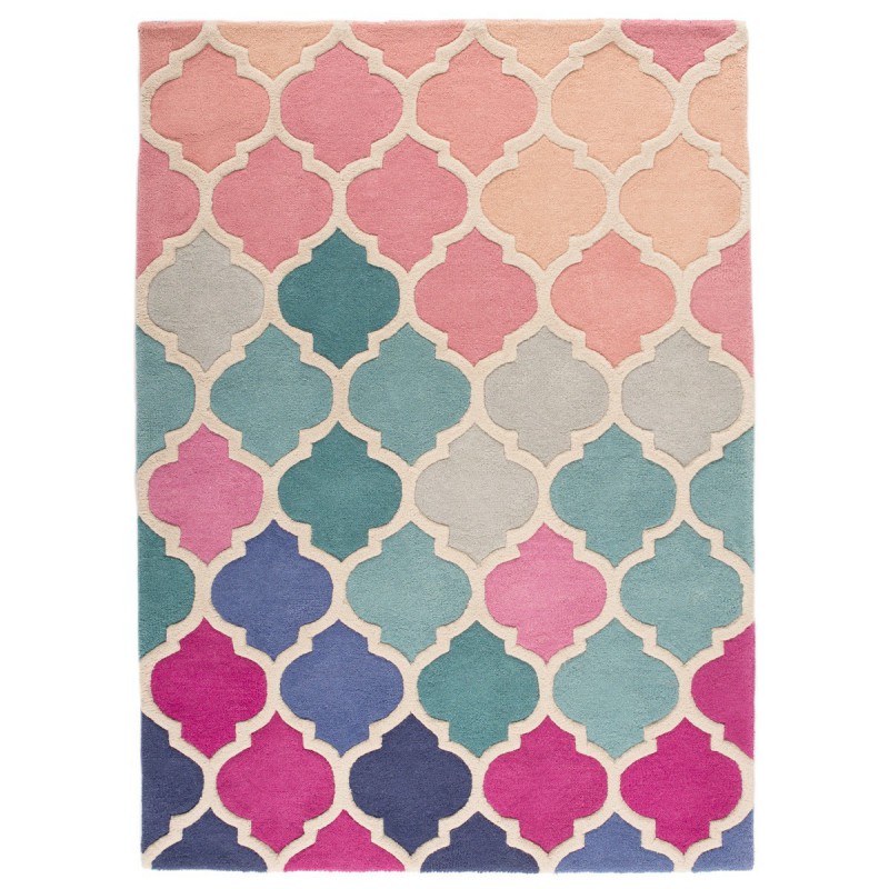 Tapis de salon en laine rose et bleu Rosella - FLAIR RUGS