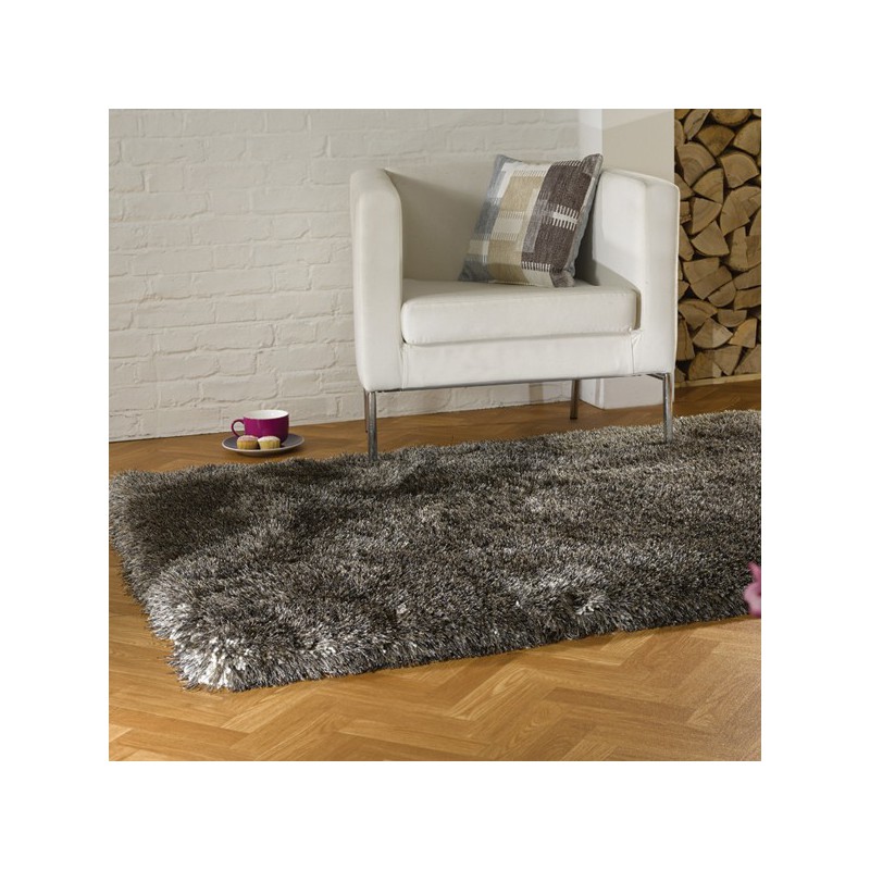 Tapis rectangulaire et rond marron shaggy épais Pearl gris par Flair Rugs