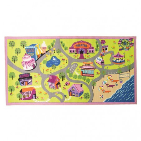 Tapis enfant rose à motifs de ville le Monde des Filles Tapis enfant rose à motifs de ville le Monde des Filles
