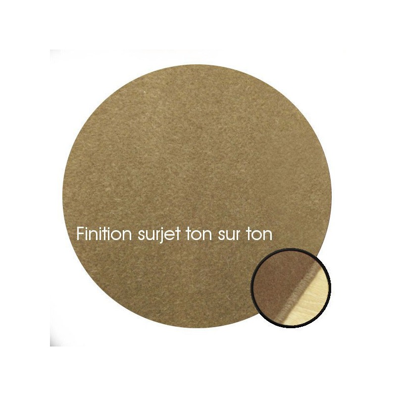 Tapis sur mesure Rond en laine Marron Vison gamme Velvet finition surjet