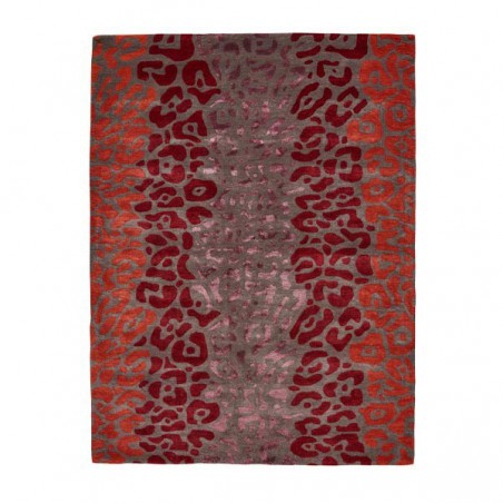 Tapis de salon rouge laine et viscose Léopard par Angelo Tapis de salon rouge laine et viscose Léopard par Angelo