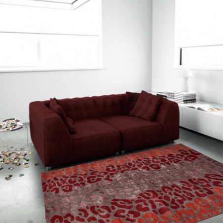 Tapis de salon rouge laine et viscose Léopard par Angelo Tapis de salon rouge laine et viscose Léopard par Angelo