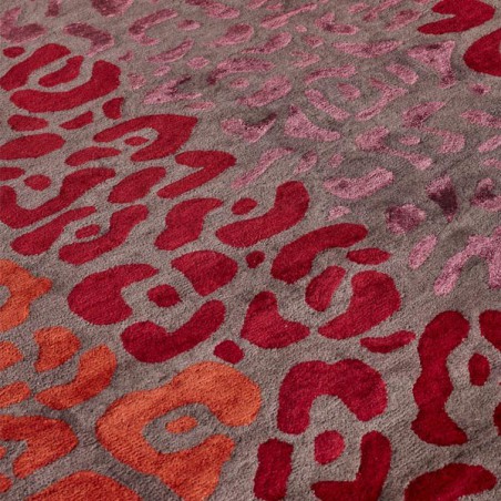 Tapis de salon rouge laine et viscose Léopard par Angelo Tapis de salon rouge laine et viscose Léopard par Angelo