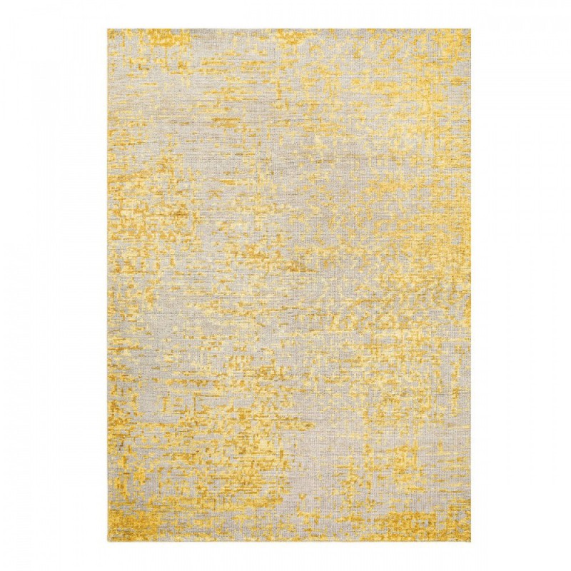 Tapis noué main Jaune et Gris en laine et viscose par Ligne Pure