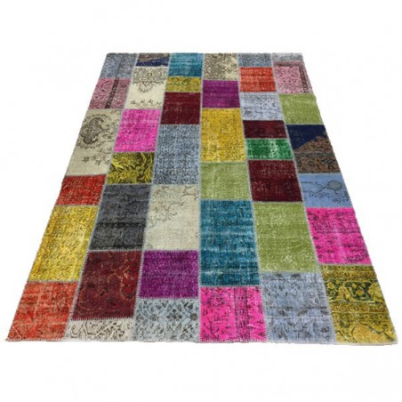 Vintage tapis-ancien-multicolore tendance patchwork style à carreaux multicolore