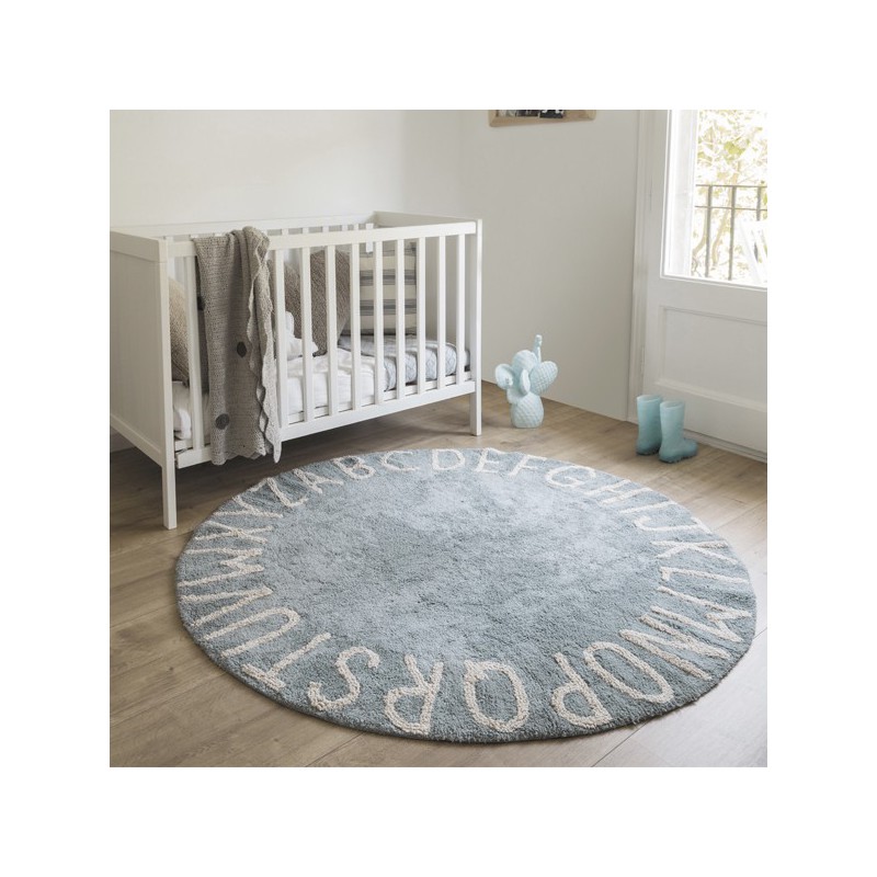 Tapis enfant Round ABC Bleu Vintage par Lorena Canals
