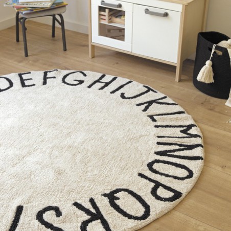Tapis enfant Round ABC Beige et Noir Vintage par Lorena Canals Tapis enfant Round ABC Beige et Noir Vintage par Lorena Canals