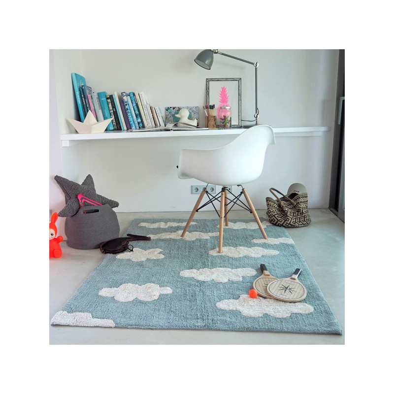 Tapis en coton lavable en machine Clouds Bleu par Lorena Canals