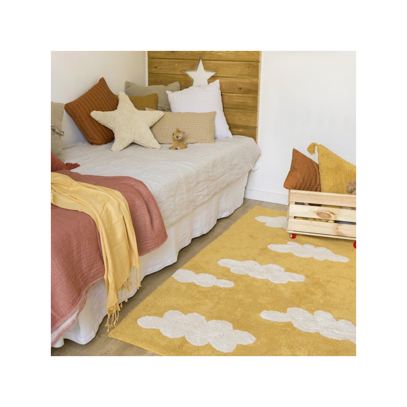 Tapis en coton lavable en machine Clouds Bleu par Lorena Canals