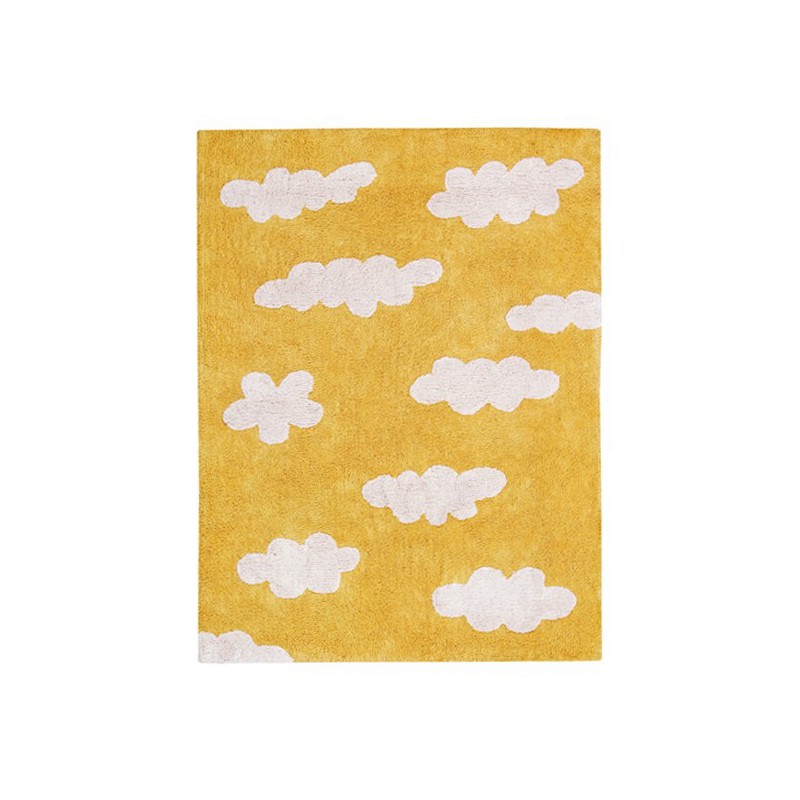 Tapis en coton lavable en machine Clouds Moutarde par Lorena Canals