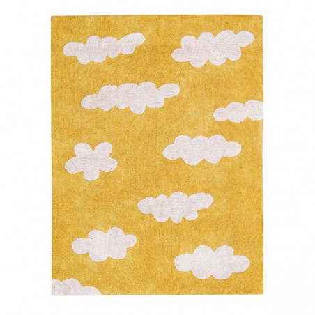 Tapis en coton lavable en machine Clouds Moutarde par Lorena Canals
