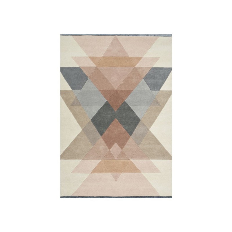 Tapis graphique moderne tufté main en laine Freya Rose Beige gris bleu - LINIE DESIGN