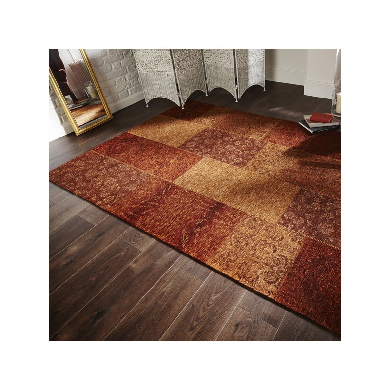 Tapis rectangulaire Patchwork Kilim Terraotta Chenille par Flair Rugs