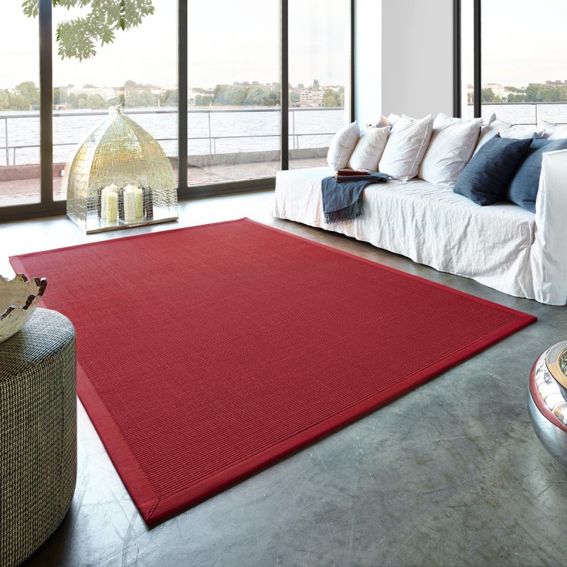 Tapis sur-Mesure en Sisal Gansé Rouge