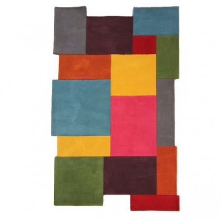 Tapis Design déstructuré 100% Laine Multicolore Collage 120 x 180 cm