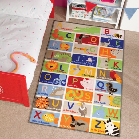 Tapis Enfant Polyester Alphabet et animaux 100 x 160 cm
