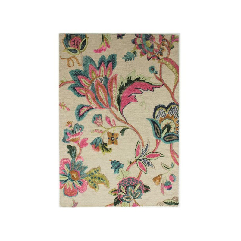 Tapis motif fleurs Gold Iris en laine et viscose par Luxmi