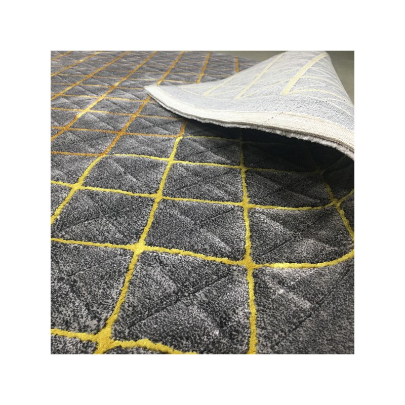 Tapis salon graphique anthracite et jaune par Tapis Chic collection