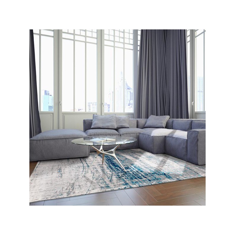 Tapis de salon design Mad Men Griff bleu par Louis de Poortere