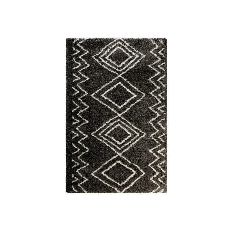 Tapis moderne Berbère shaggy épais en polyester Yagour Anthracite Motifs blancs - WECONhome