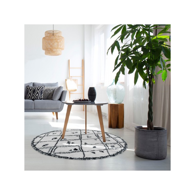 Tapis Farandole Berbère Rond Noir et Blanc x160cm par Edito