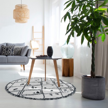 Tapis Farandole Berbère Rond Noir et Blanc x160cm par Edito Tapis Farandole Berbère Rond Noir et Blanc x160cm par Edito