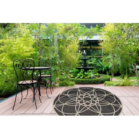 Tapis d'Extérieur Collection Skandi Look Tondo Ecru Black Tapis d'Extérieur Collection Skandi Look Tondo Ecru Black