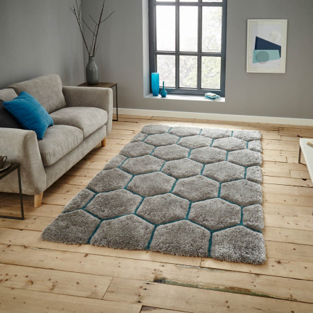 Tapis honeycomb en relief Gris / Duck Egg Tapis honeycomb en relief Gris / Duck Egg