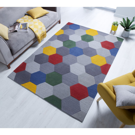 Tapis Design Géométrique Moderno Munro rouge et jaune multi 200 x 290 cm