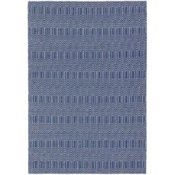 Tapis de salon graphique en laine et coton tissé bleu