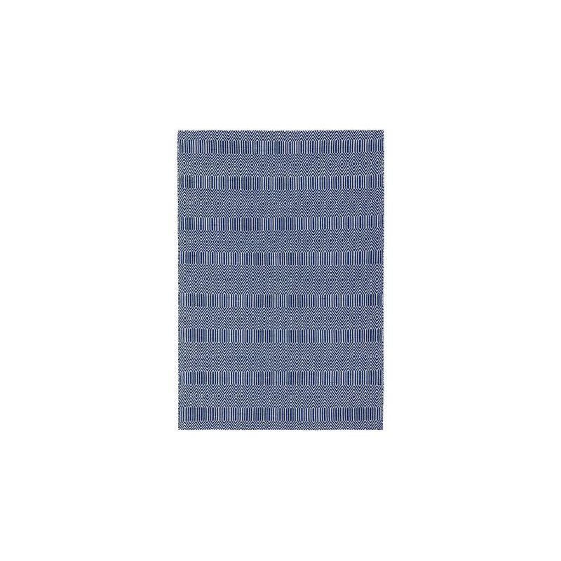 Tapis de salon graphique en laine et coton tissé bleu
