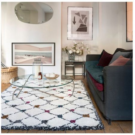 Tapis ethnique blanc, violet et emeraude par Edito Tapis ethnique blanc, violet et emeraude par Edito