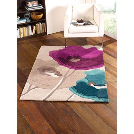 Tapis de Salon Fleurs Pop Violet et Bleu Canard Tapis de Salon Fleurs Pop Violet et Bleu Canard
