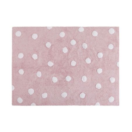 Tapis Enfant Polka Dots Rose et Blanc en Coton Tapis Enfant Polka Dots Rose et Blanc en Coton