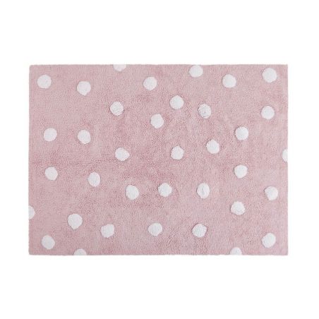 Tapis Enfant Polka Dots Rose et Blanc en Coton