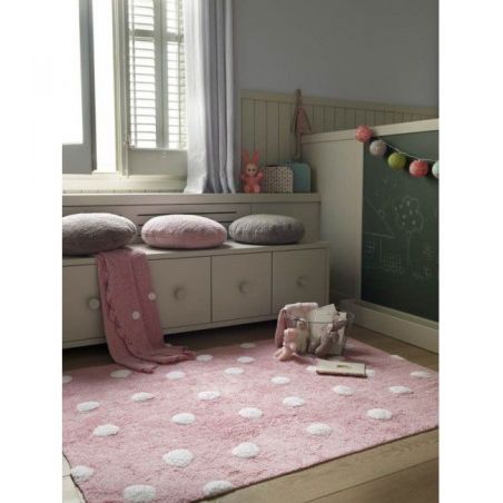 Tapis chambre d'enfant rose à pois blancs Tapis chambre d'enfant rose à pois blancs