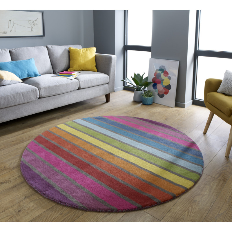 Tapis coloré Rond en pure Laine Multicolore Candy