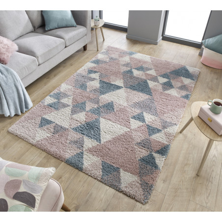 Tapis Design Géométrique Dakari Nuru Rose et Bleu Tapis Design Géométrique Dakari Nuru Rose et Bleu