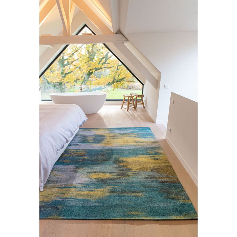 Tapis de salon moderne bleu et jaune 