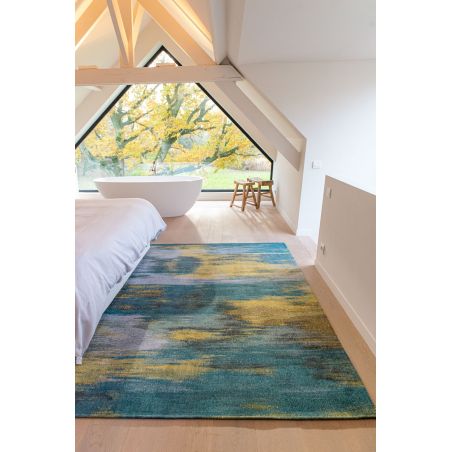 Tapis de salon moderne bleu et jaune Tapis de salon moderne bleu et jaune