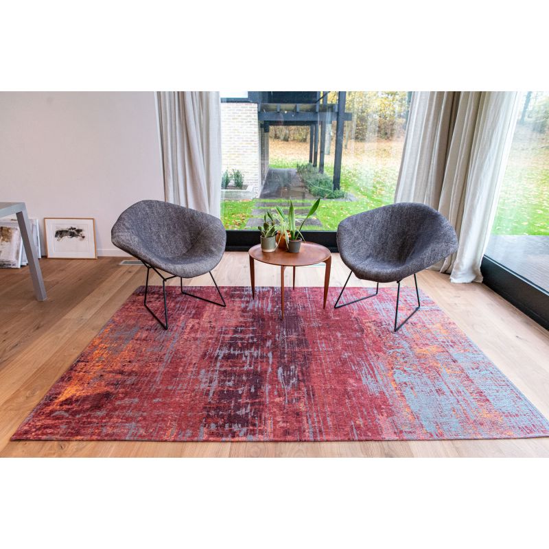 Tapis de salon tissé plat Streaks Rouge en coton et polyester